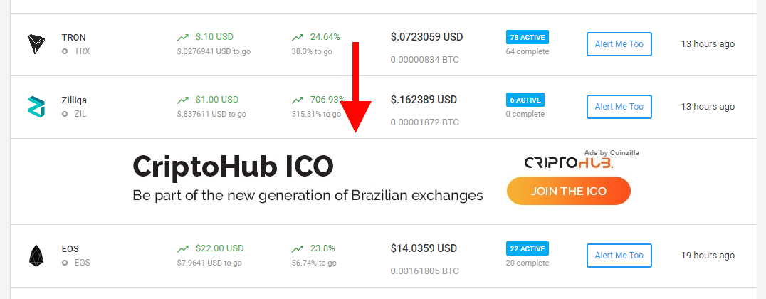 coin alert in listing feed banner